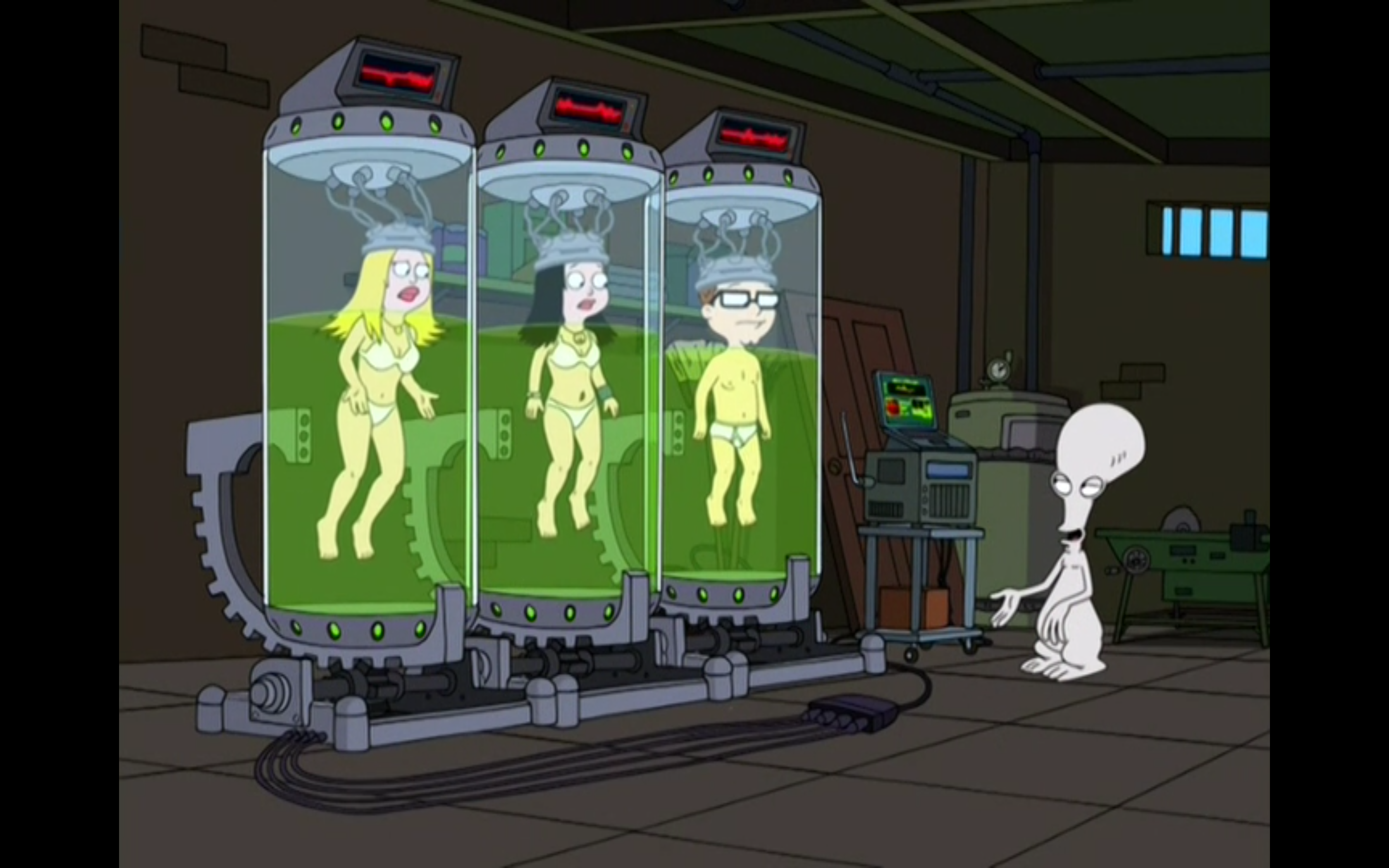 American Dad!
"the goo," a CIA device that implants false memories.