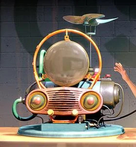 Meet the Robinsons
The Memory Scanner is a machine created by Lewis to find his mother. Lewis entered it into Joyce Williams Elementary School science fair. Bowler Hat Guy (under the control of DOR-15) stole it and passed it off as his own. First, a date is typed into a keypad. Then, the user's helmet scans the brain for the corresponding memory, and displays it on the screen. The image is shown as though the viewer is watching through the user's eyes and listening through the user's ears.
It also appears to be able to record a memory for later viewing, as shown when Lewis watched DOR-15's takeover of the world until Lewis returns to the present, warning Goob about DOR-15's true intentions and telling DOR-15 that he will never invented her, restoring the future.