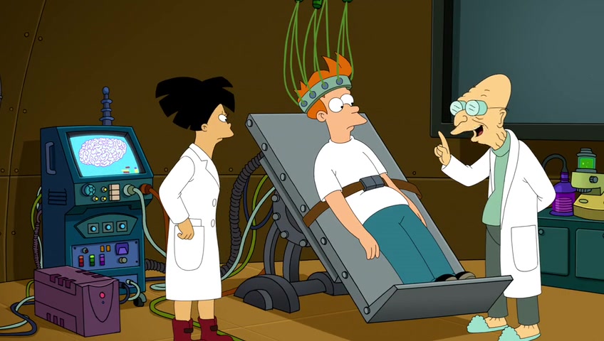 Futurama, S7 EP10 "Game of Tones"
a device to read memory of the person in a contactless manner. A helmet to induce dreams to access that memory.